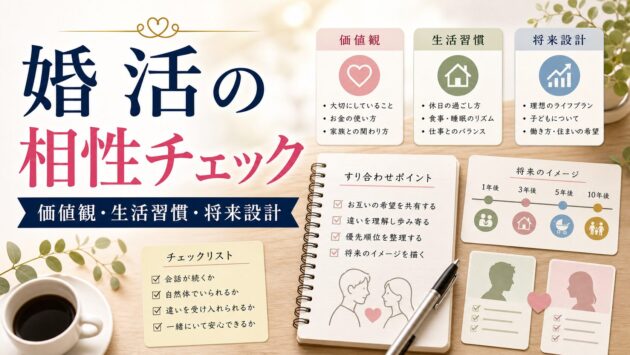 婚活での相性の見極め方|価値観・生活習慣・将来設計のすり合わせポイントのアイキャッチ画像