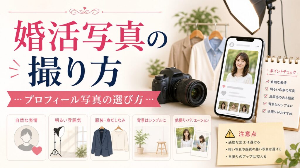 婚活写真の撮り方｜成功率を上げるプロフィール写真の選び方と注意点のアイキャッチ画像