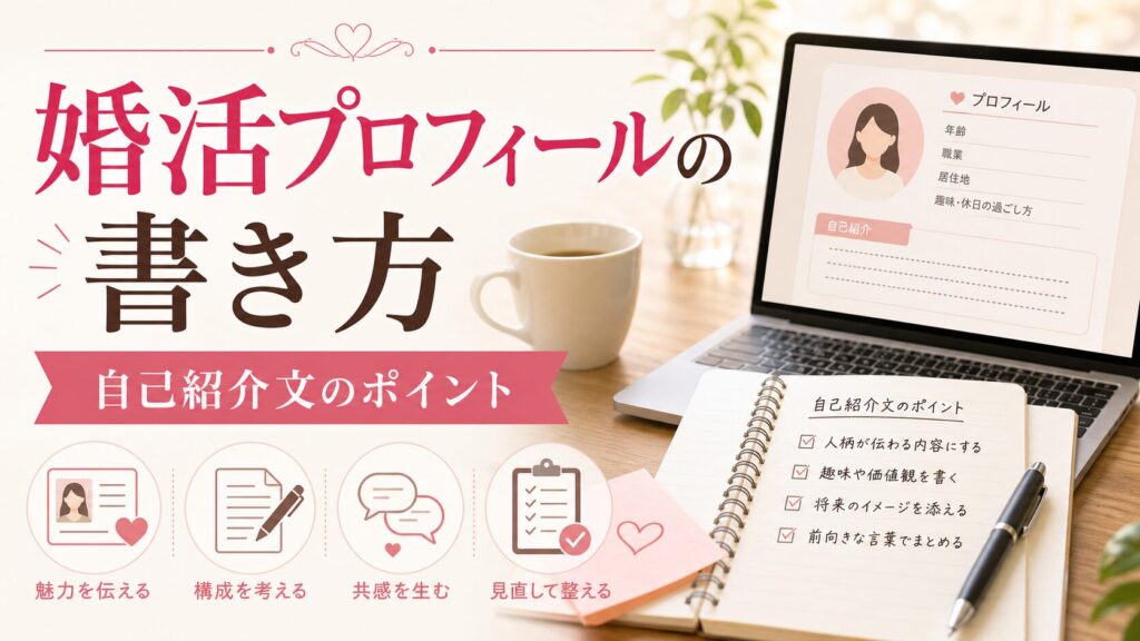 婚活プロフィールの書き方｜魅力が伝わる自己紹介文のポイントのアイキャッチ画像