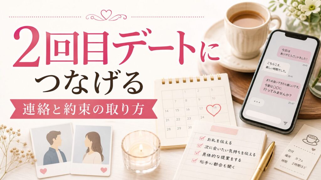 婚活の2回目デートに繋げるコツ｜初回終了後の連絡と約束の取り方のアイキャッチ画像