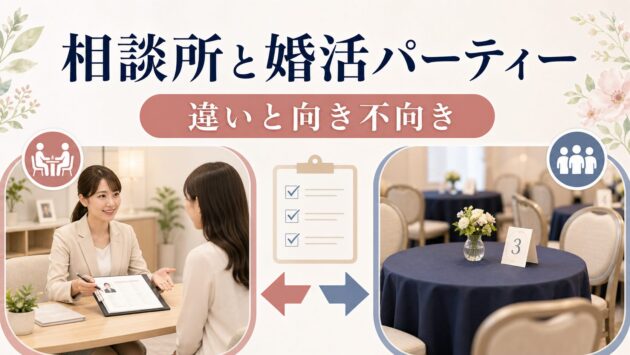 結婚相談所と婚活パーティーの違い｜どちらが向いているか判断するポイントのアイキャッチ画像